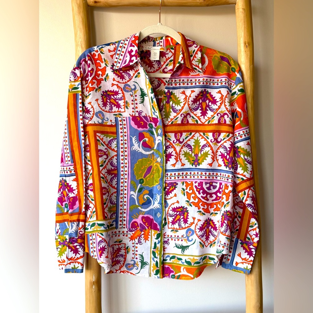 C & C California Colorful Patterned Lightweight Cotton Button-Up Shirt M